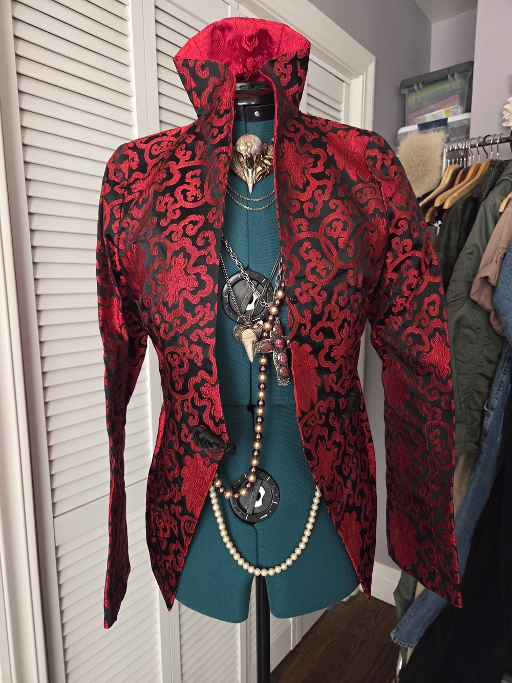 Red and Black Silk Brocade Women's Jacket